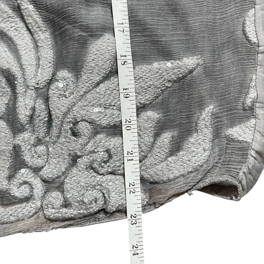 Le Marais Paris Gray Silk‎ Blend Embroidered Tunic Blouse Balloon Sleeve Top L